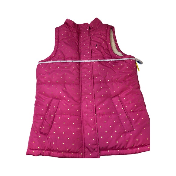 Nautica Vest Girls Size 12 Pink Gold Dotted Puffer Button Full Zip Sherpa Lined - Picture 10 of 10